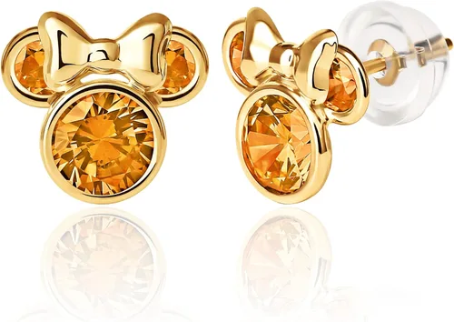 Vista 3 de Disney Aretes de piedra natal de Minnie Mouse para mujer, aretes de oro de 10 quilates de Disney - Joyas de Disney para mujer