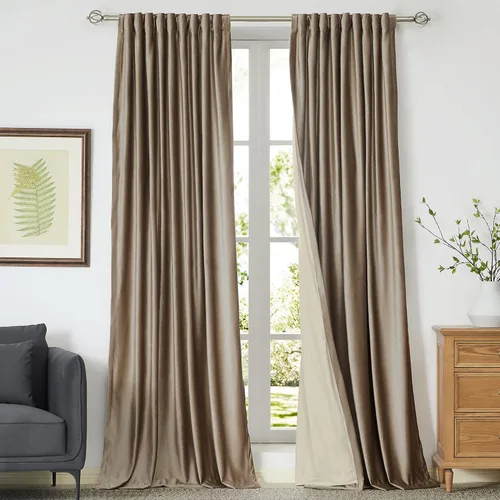 Vista 22 de Cortinas opacas de terciopelo de felpa negras de 63 pulgadas de largo para dormitorio, juego de 2 paneles de forro con bolsillo para barra, pestaña