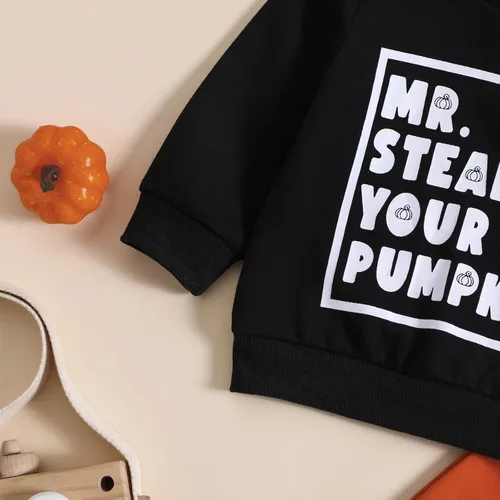 Vista 5 de Conjunto de sudadera de manga larga con estampado de calabaza y pantalones de Halloween para bebé, 2 piezas, ropa de otoño e invierno