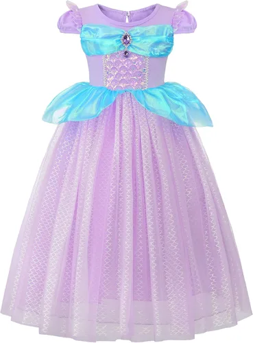 Vista 2 de JerrisApparel Vestido de sirena de princesa para niñas, disfraz de tutú de Halloween, fiesta de cumpleaños, juego de rol