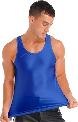 Vista 2 de YONGHS Camisetas sin mangas brillantes brillantes para hombre, para gimnasio, musculación, fitness, sin mangas