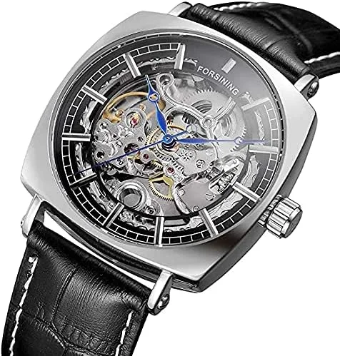 Vista 4 de carlien Relojes de lujo para hombre, esqueleto mecánico de acero inoxidable, reloj dorado