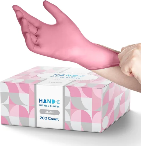 Vista 18 de Hand-E Touch - Guantes desechables de nitrilo rosa, para esteticista, técnico de uñas, tinte y estilista de cabello, guantes de limpieza