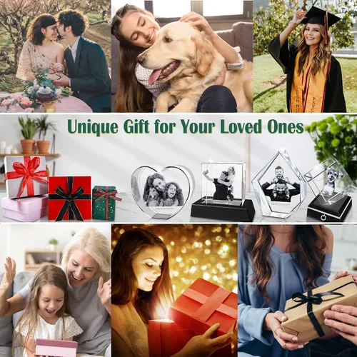 Vista 3 de Bivei Foto de cristal 3D con tus propias fotos para él, imagen grabada con láser 3D personalizada en cristal para parejas, decoración conmemorativa