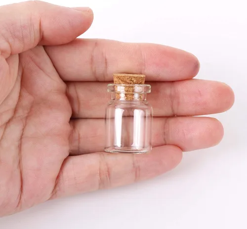Vista 3 de MaxMau 100 botellas pequeñas de vidrio con corchos, frascos pequeños de 0.17 onzas líquidas, mini tarros transparentes de madera para manualidades