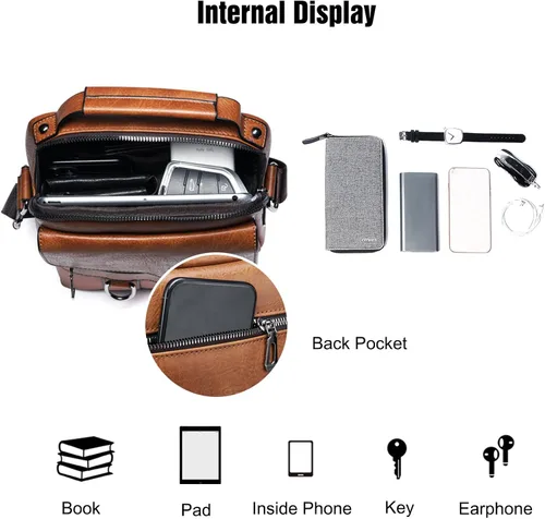 Vista 4 de FANDARE Bolso bandolera de cuero sintético para hombre, Marrón oscuro, Retro