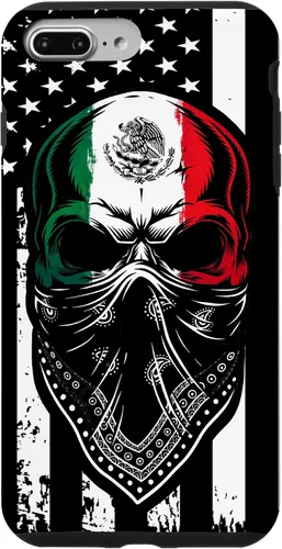 Vista 12 de Funda vintage para iPhone 17 con diseño de calavera mexicana de Estados Unidos y bandera mexicana del 4 de julio