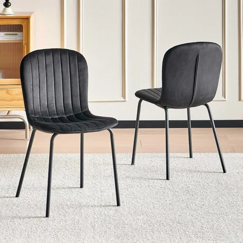 Vista 9 de Juego de 4 sillas de comedor de terciopelo, sillas de cocina modernas con patas de metal para sala, dormitorio, comedor, sillas negras para comedor