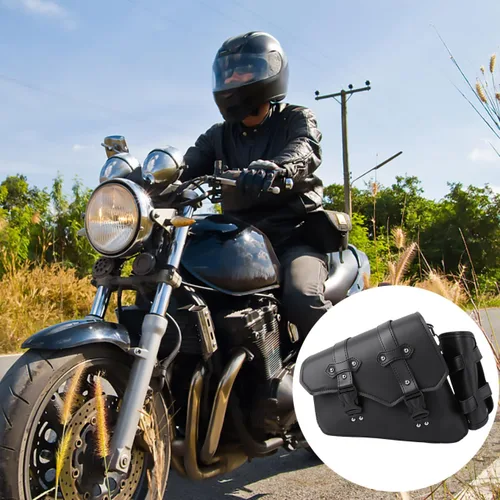 Vista 6 de Homoyoyo Bolsa de brazo oscilante, basculante para motocicletas, basculante de motocicleta con soporte para botella de agua, cuero sintético negro