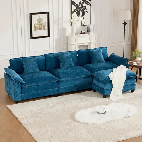 Vista 67 de Sofá seccional modular negro de 111.5 pulgadas, 3 plazas, sofás seccionales grandes para sala de estar, sofá nube de gran tamaño de tela chenilla