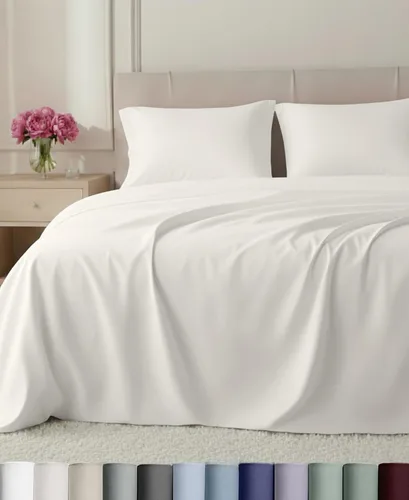 Vista 29 de California Design Den Juego de sábanas de lujo tamaño Queen, 800 hilos, 100% satén de algodón para cama tamaño Queen, juego de ropa de cama con Beige