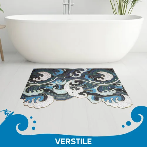 Vista 7 de Tapete de puerta de entrada de onda azul, tapete de estilo japonés Ukiyo-e, tapete antideslizante de PVC para puerta, tapete para el hogar, tapete