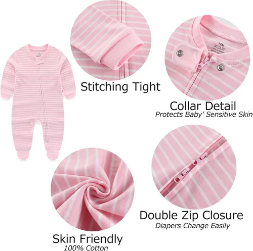 Vista 3 de Conjunto de 3 trajes de algodón con cremallera de 2 vías para recién nacido, para niños y niñas, de 0 a 12 meses