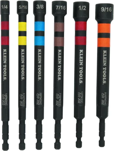Vista 9 de Klein Tools 80182 Juego de llaves de tuerca huecas de impacto con trinquete, con mango, magnéticas, 6 tamaños hexagonales SAE más bolsa