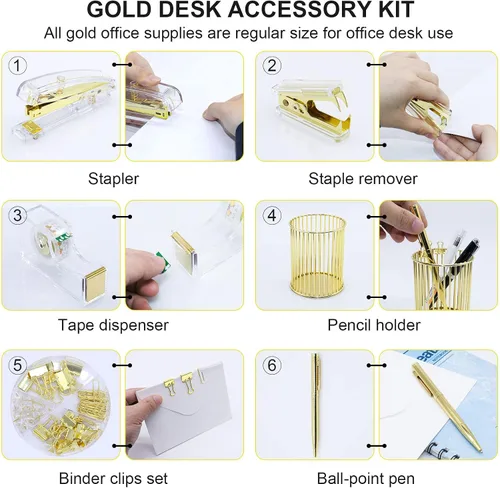 Vista 4 de BOMEI PACK Kit de accesorios de escritorio, grapadora y removedor de grapas con 1000 grapas, dispensador de cinta con 1 rollo de cinta transparente