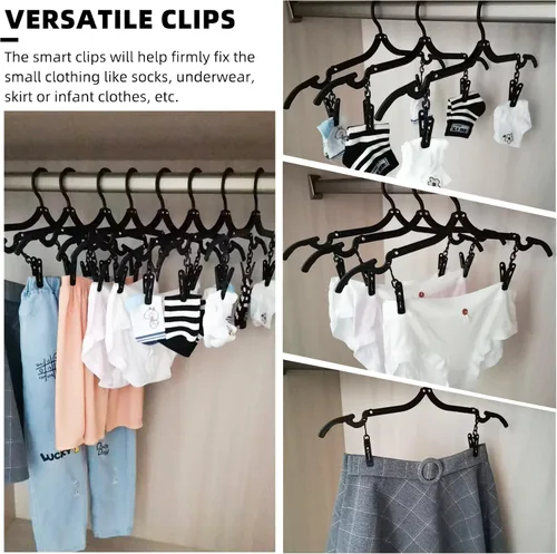 Vista 3 de 12 perchas de viaje negras con 24 clips plegables para maleta, perchas plegables portátiles para ropa, artículos esenciales para cruceros