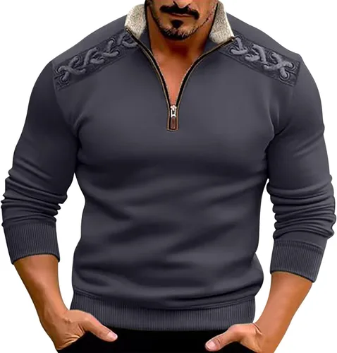 Vista 2 de eguiwyn Oversized Hoodie,Mens Corduroy Shirts Lapel Collar Button Up Pullover Mock Neck Long Sleeve Sweaters Polo Sweatshirts