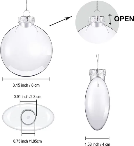 Vista 2 de 6 bolas decorativas de plástico transparente para Navidad, adornos rellenables de 3.15 pulgadas, decoración de bolas de plástico transparente