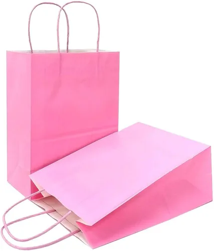 Vista 50 de AZOWA Bolsas de regalo mini de papel kraft con asas (Azul claro, 4x2.4x6, 25 piezas) Blue Color, Kraft Paper, Mini Size, 25 Pieces, Party Bags