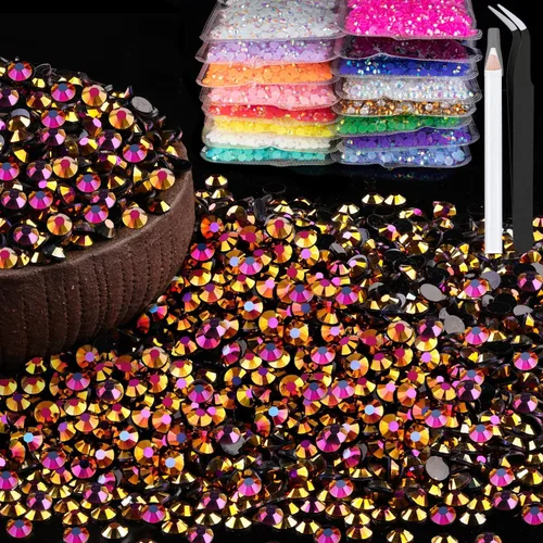 Vista 63 de 15000 diamantes de imitación de resina de 0.079 pulgadas a granel, diamantes de imitación de gelatina redondos negros con parte trasera plana, gemas