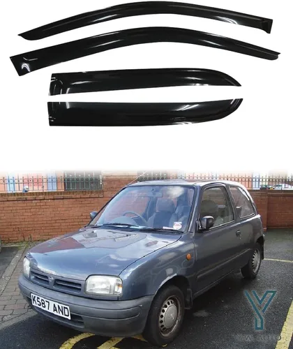 Vista 2 de YW AUTO - Ventvisor de canal de salida/deflectores de ventana/visera de ventana Compatible con Nissan March Micro 1992-2003, 4 unidades.