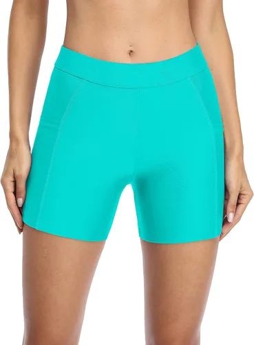 Vista 7 de ATTRACO Pantalones cortos de natación para mujer, de cintura alta, con bolsillos, tankini