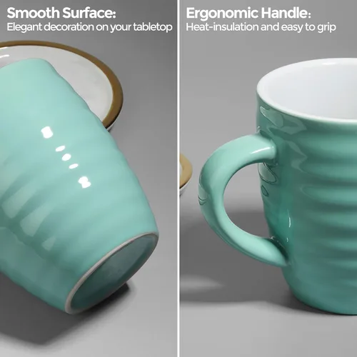 Vista 6 de ComSaf Juego de 6 tazas de café de cerámica, taza de café grande de 15 onzas, taza de té para oficina y hogar, taza de porcelana con asa