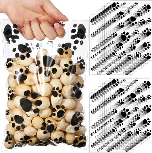Vista 14 de Pasimy 100 bolsas de regalo de pata de perro a granel, diseño de pata de mascota, bolsas de plástico con asa para decoración de fiesta de cumpleaños