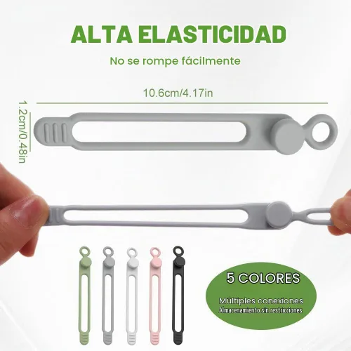 Vista 4 de Bridas de silicona para cables, organizador de cables reutilizable de datos nuevos 2026, gestión de cables de viaje para electrodomésticos, gestión