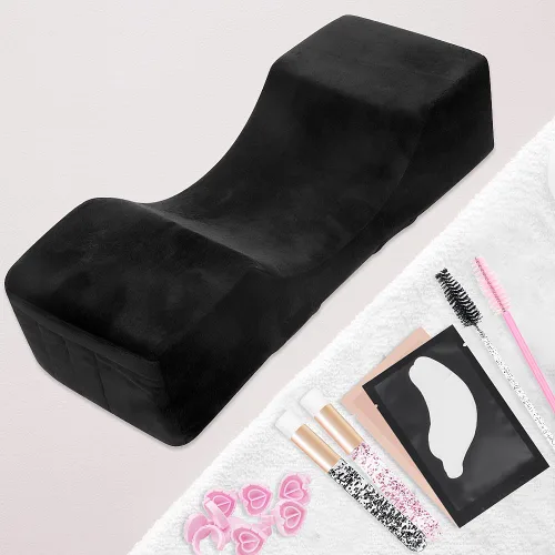 Vista 2 de Extensión de pestañas de terciopelo para belleza, almohada de cuello para extensión de pestañas, injerto, maquillaje (negro)