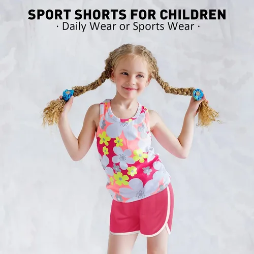 Vista 6 de Ruisita Pantalones cortos deportivos de 3 piezas para niñas y niños, para bailar, para entrenamiento de verano para niños pequeños, Blanco