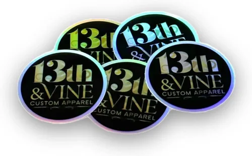 Vista 5 de Etiquetas adhesivas holográficas personalizadas, impermeables, aptas para lavavajillas, fabricadas en Estados Unidos, etiquetas comerciales