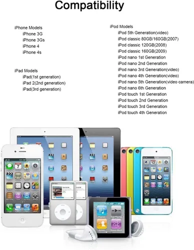 Vista 4 de ESK Cable de carga USB certificado de 6 pies y 30 pines con adaptador de corriente USB de 5 W para iPhone 4/4s, iPhone 3G/3GS, iPad 1/2/3, iPod
