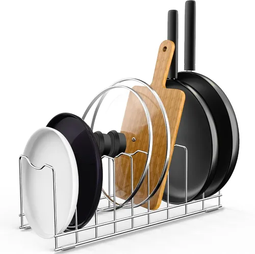 Vista 9 de FLSEPAMB Organizador de sartenes - Organizador de tapa de olla ajustable para cocina, organizador de tapa de olla resistente, para debajo