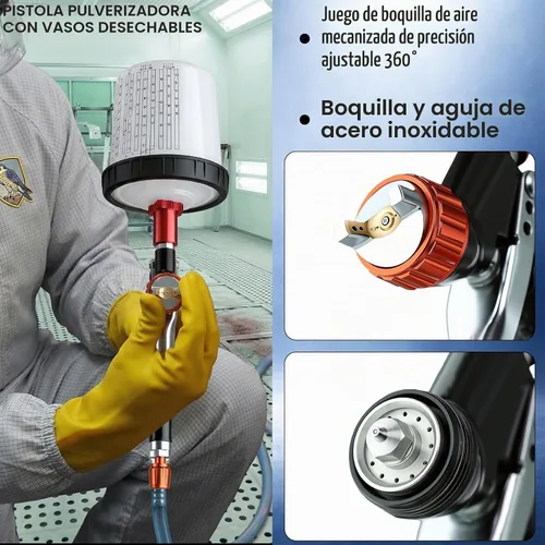 Vista 3 de HVLP Pistola de pulverización con 10 vasos de pintura desechables, boquilla