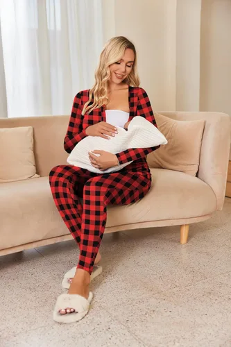 Vista 5 de Ekouaer Ropa interior térmica con botones para mujer, pijama de maternidad con forro polar de microfibra, conjunto de pijamas de invierno largo