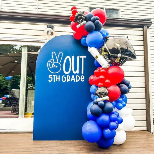 Vista 4 de Kit de Guirnalda de Arco de Globos Rojo Azul Plateado, Globos de Látex Rojo Azul Real Globos de Papel de Aluminio 4D con Estrella de Explosión