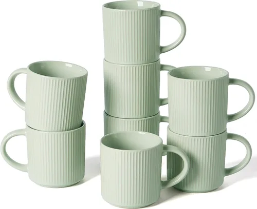 Vista 66 de famiware Juego de 4 tazas de café de 12 onzas, tazas de cerámica con asa Negro (Star-Black)