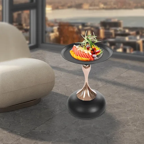 Vista 4 de Simple Modern Round Small Drink Mesa, todo el material del metal - Negro