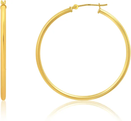 Vista 16 de Solid 10K or 14K Gold 12MM to 50MM Hoop Earrings for Women 10K oro blanco