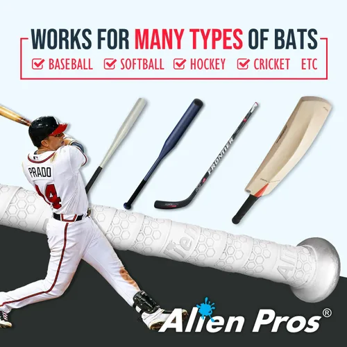 Vista 6 de ALIEN PROS - Cinta de agarre para bate de béisbol 1.1 MM (paquete de 2) - Cinta de bate de calidad Pro, precortada - Envuelve tu bate para un home