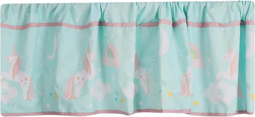 Vista 7 de Juego de ropa de cama de cuna de unicornio azul de 4 piezas, falda de edredón, sábana ajustable, cenefa, cuna, juego de ropa de cama
