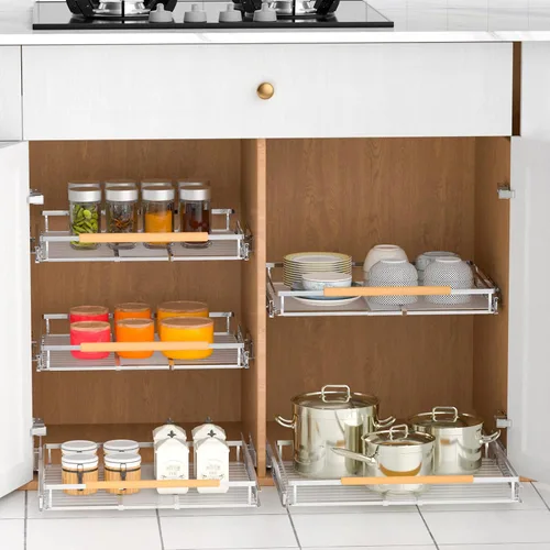 Vista 6 de Organizador de cajones extraíbles, estantes de almacenamiento deslizables extensibles, resistentes, duraderos y suaves, 12.3 a 18.3 pulgadas