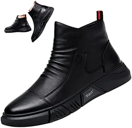 Vista 2 de Keilinia Botas de cuero casuales de alta calidad italianas negras para hombre, botines antideslizantes que absorben los golpes para otoño 2022