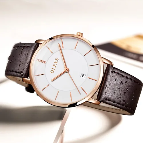 Vista 3 de OLEVS Reloj para hombre de lujo ligero de cuero impermeable con movimiento japonés para hombre con fecha calendario minimalista ultrafino clásico