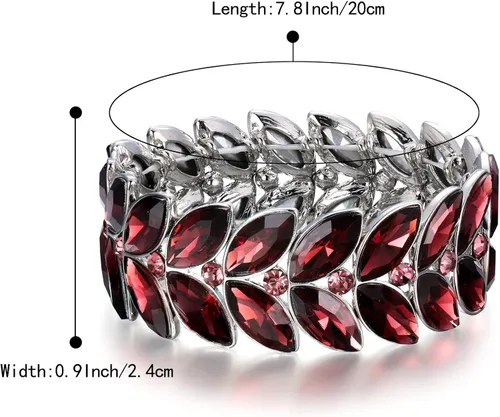 Vista 6 de BriLove Pulsera elástica con cuentas de diamantes de imitación marquesa de cristal nupcial para mujer