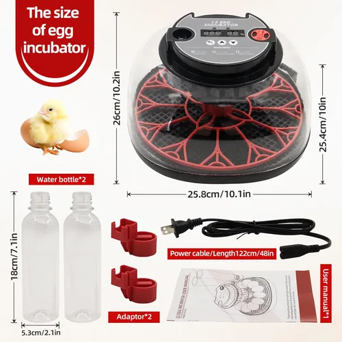 Vista 2 de Incubadora de 12 huevos con pantalla de humedad, incubadora de huevos con giro automático de huevos y recarga automática de botella de agua