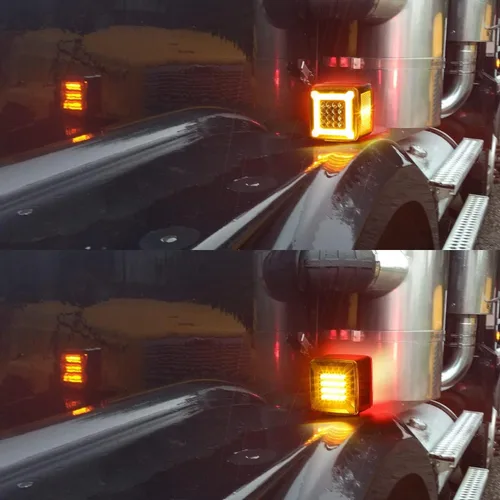 Vista 6 de Partsam Par de Luces de Señal de Giro de Guardabarros de Pedestal Cuadrado de Doble Cara Halo Resplandeciente Triple Stud, Ámbar/Rojo Cuadrado 47