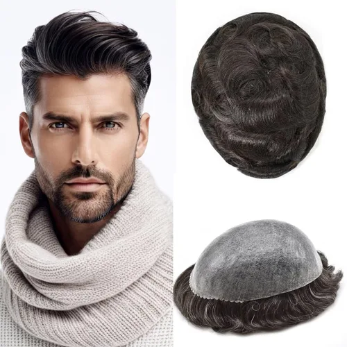 Vista 144 de Toupee for Men Hair Piece Real Human Hair Full Poly Skin Mens Toupee Mens Hair System Injected PU Hair System Invisible Hairpiece for