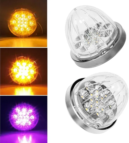 Vista 8 de 2 piezas de luces de sandía, luz de sandía LED de doble función de 17, lente ámbar con bisel de acero inoxidable, luces de señal de parada y giro
